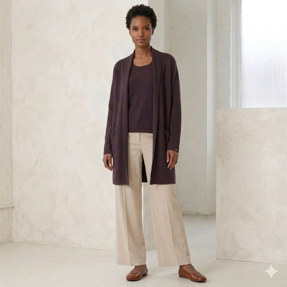 Eileen Fisher Italian Yarn Wool Cardigan set dark brown quiet luxury Minimalist